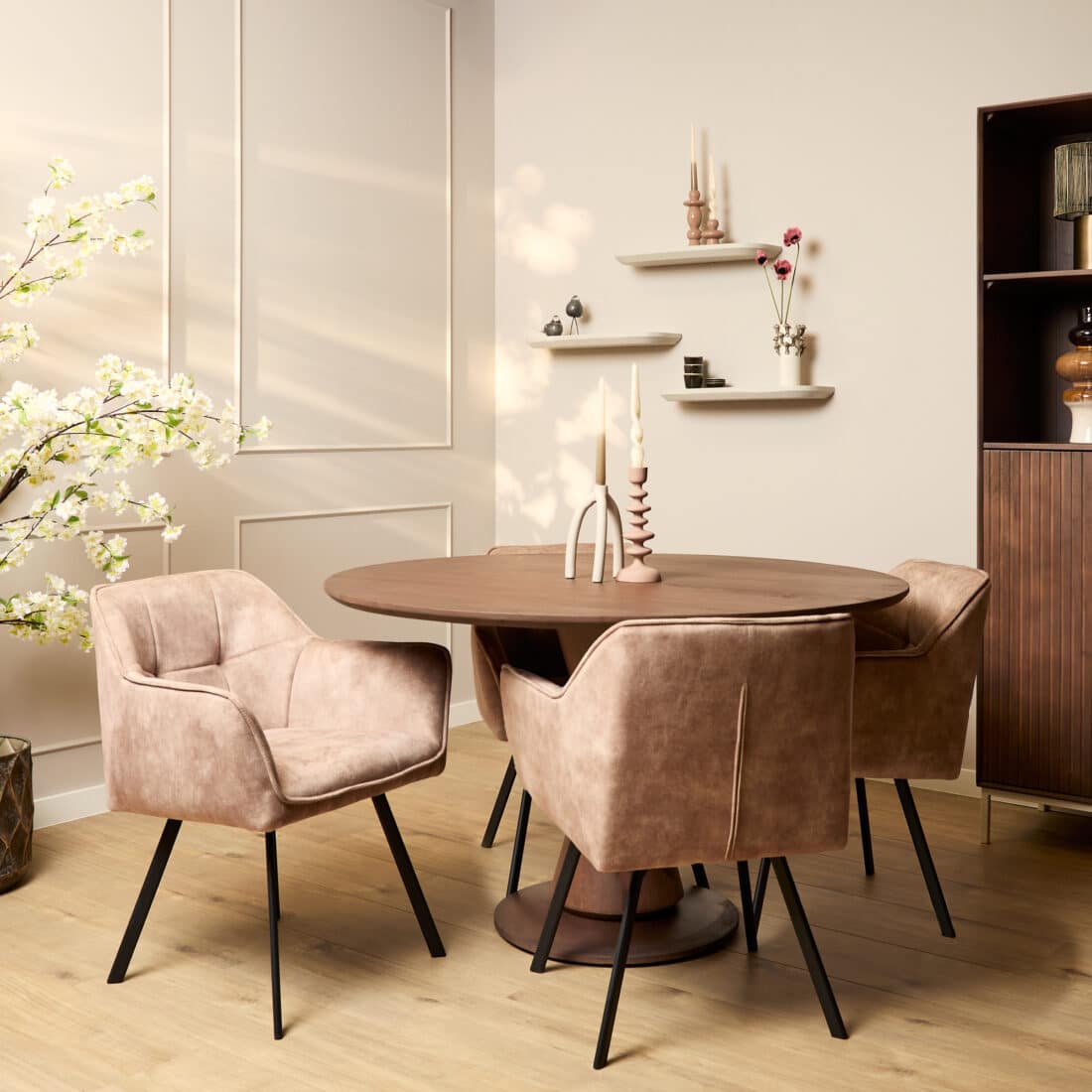 Starfurn Eetkamerstoel Emma Velvet Taupe Met Armleuning