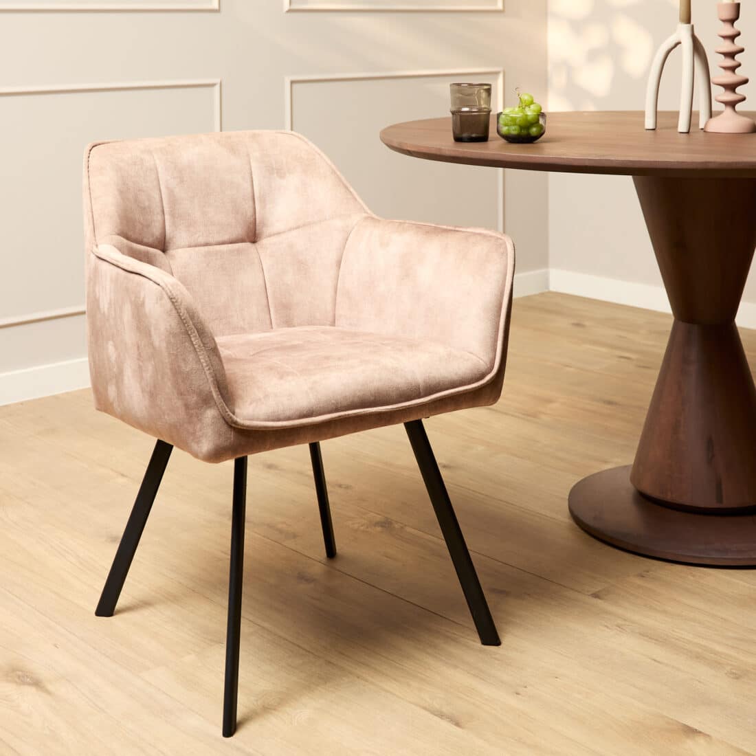 Starfurn Eetkamerstoel Emma Velvet Taupe Met Armleuning