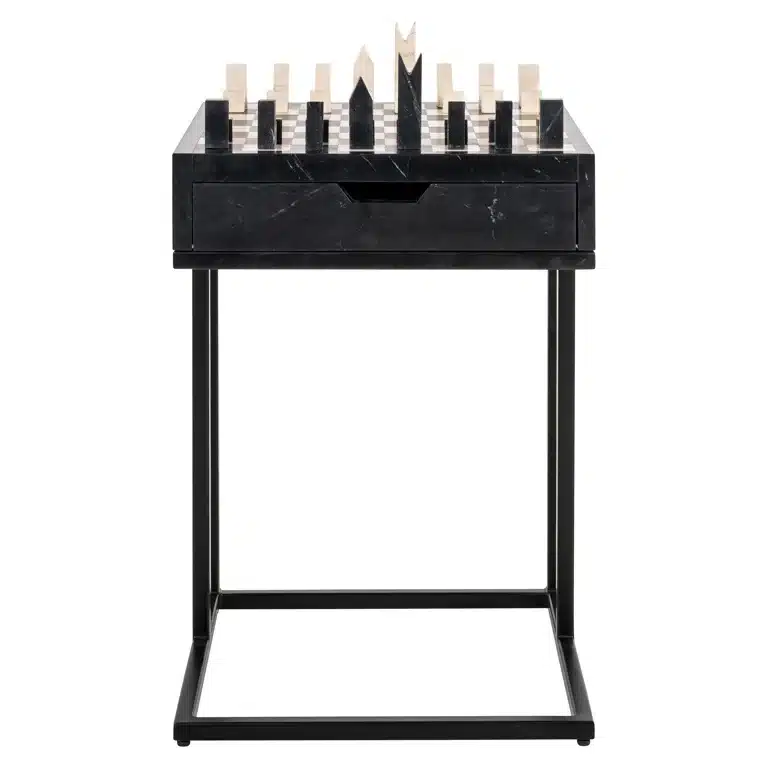 Voorkant Richmond Interiors schaaktafel Davos 44x44x62 cm zwart