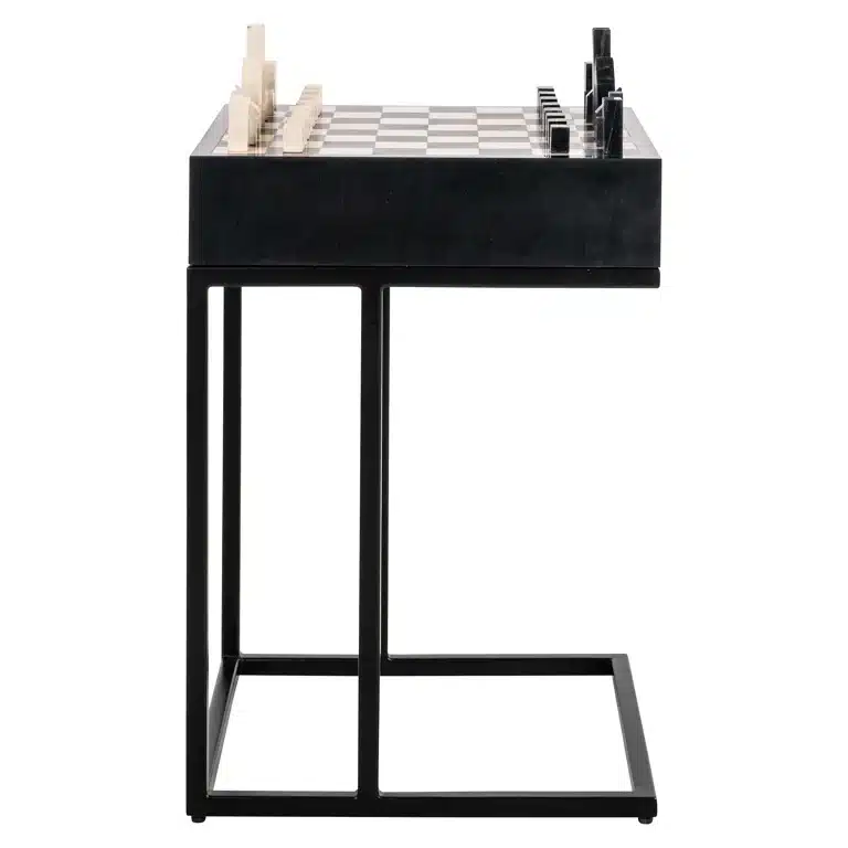 Zijkant Richmond Interiors schaaktafel Davos 44x44x62 cm zwart