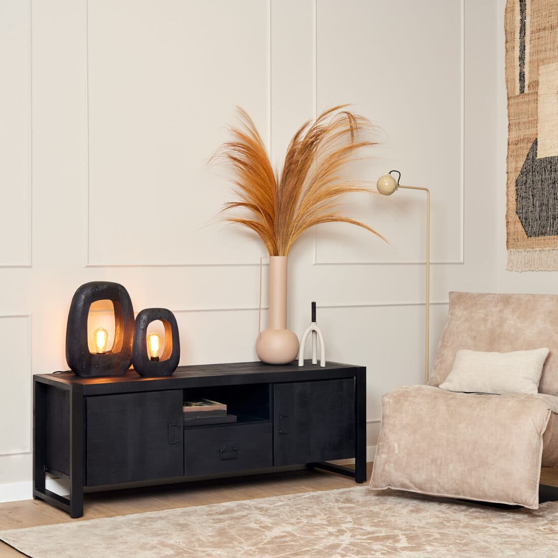 Starfurn Tv Meubel Boaz Black Met Deuren En Een Lade 150 Cm