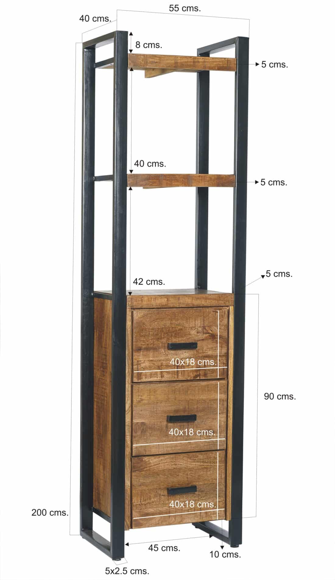 Livingfurn Boekenkasten Nairobi 3 Laden 55 Cm