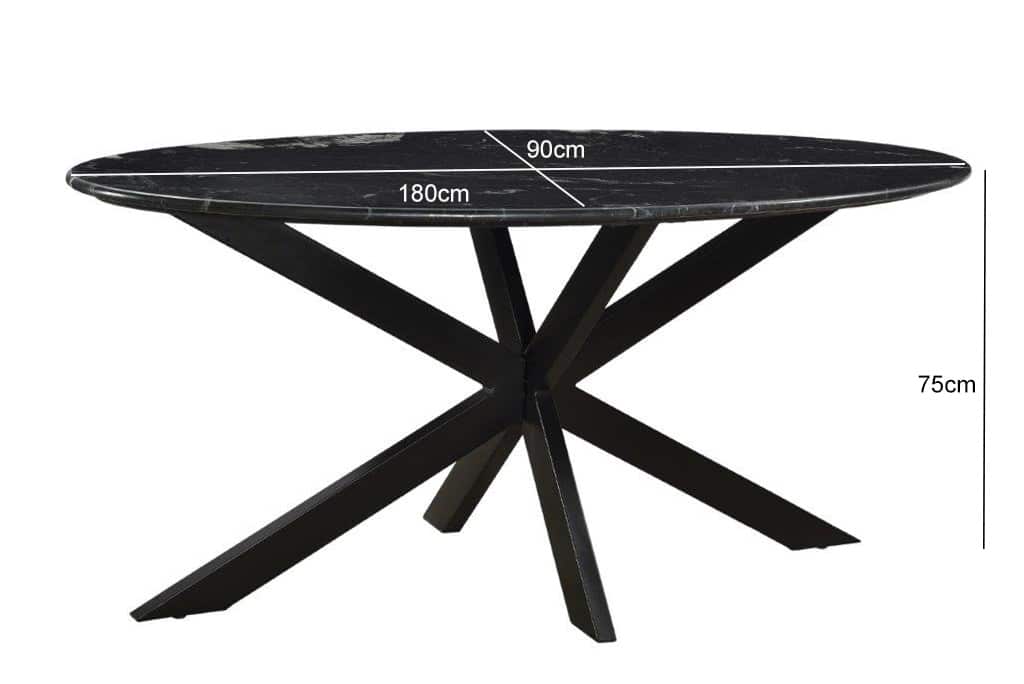 Livingfurn Eetkamertafels Marble Oval Spider Black 180cm