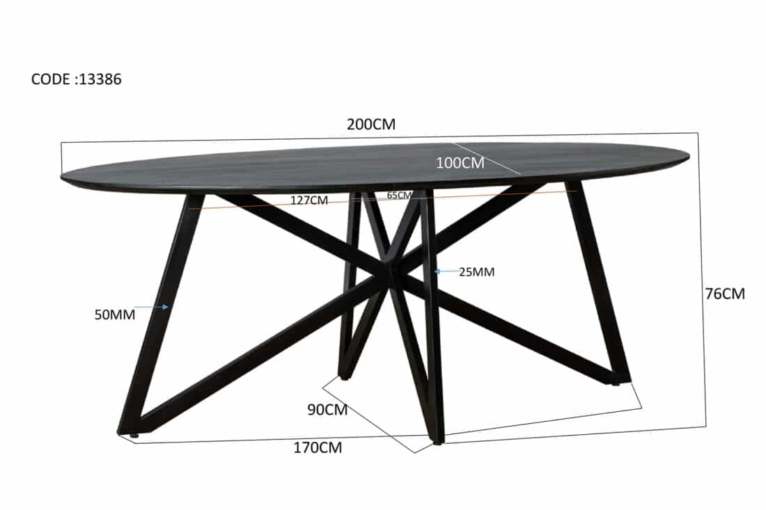 Livingfurn Eetkamertafels Oslo Black Acasia Web Leg 200cm