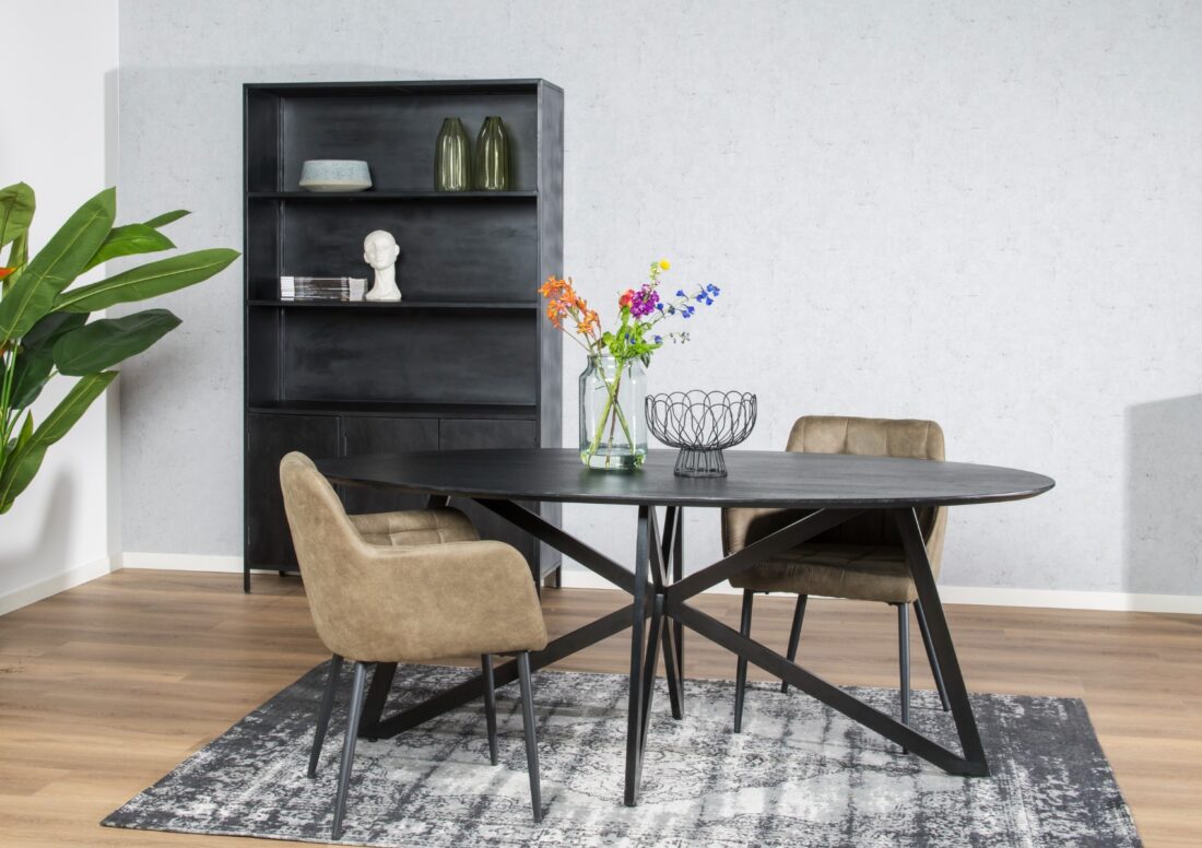 Livingfurn Eetkamertafels Oslo Black Acasia Web Leg 200cm