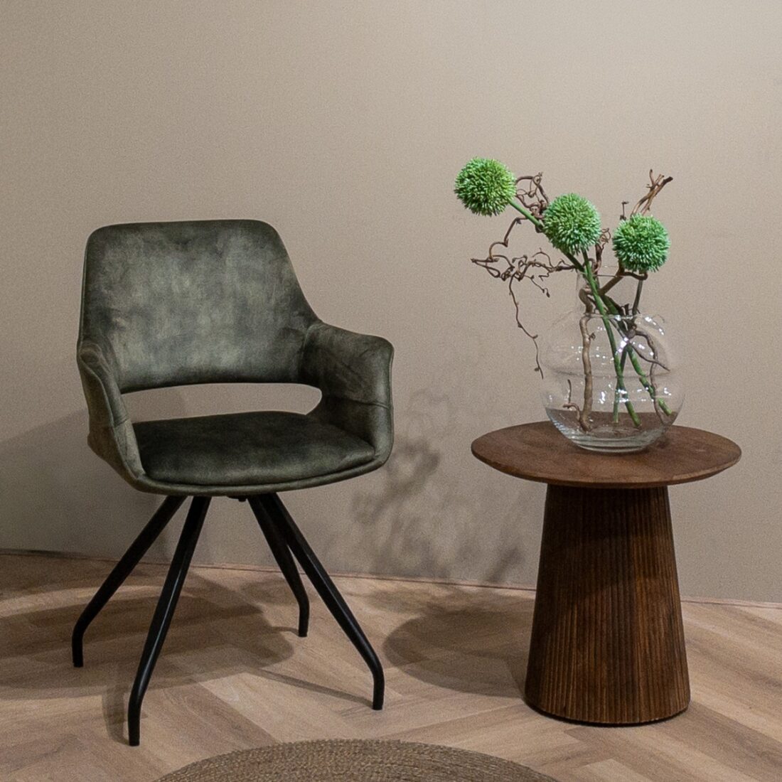 Livingfurn Eetkamerstoelen Capp Olive Velvet