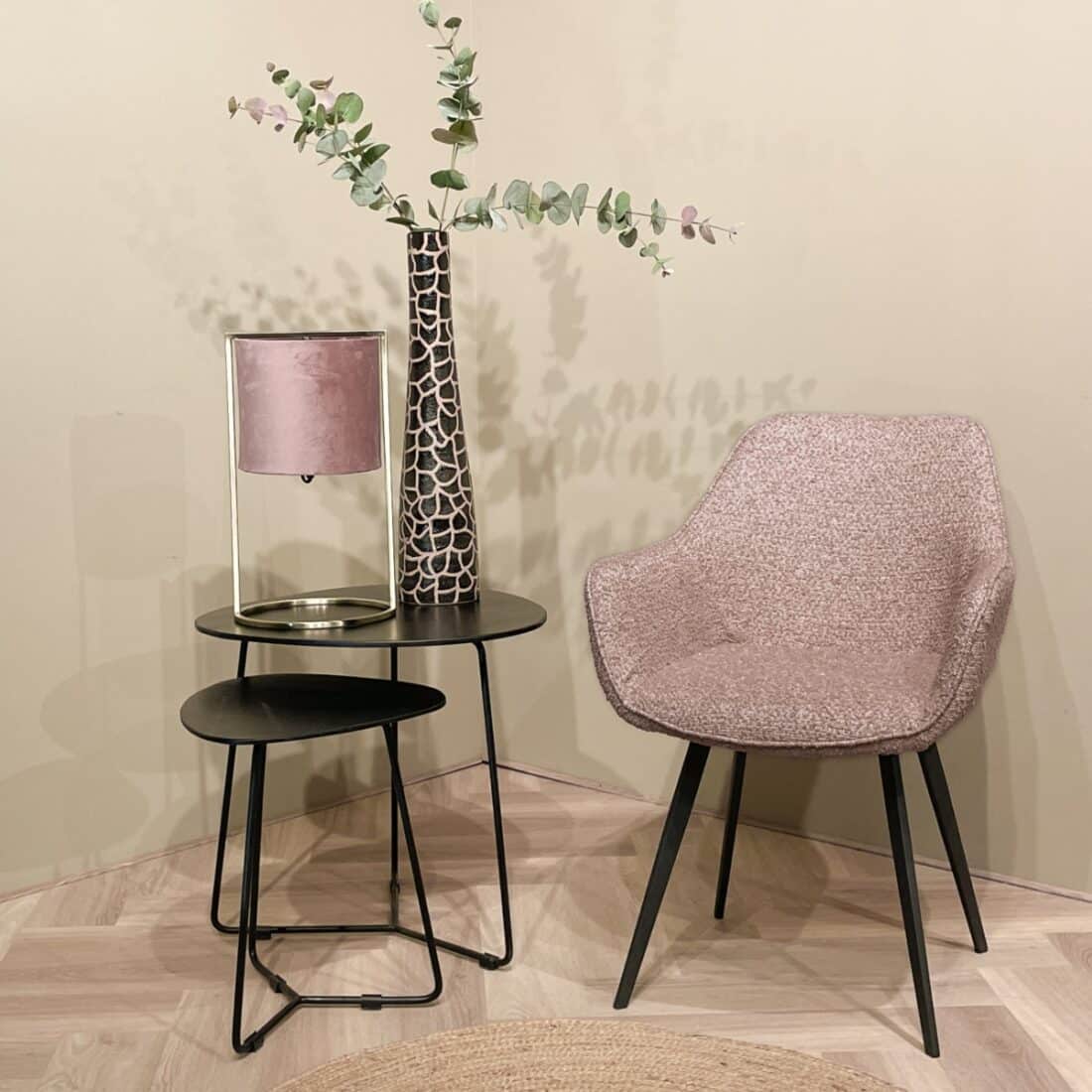 Livingfurn Eetkamerstoelen Luca Boucle Vintage Pink