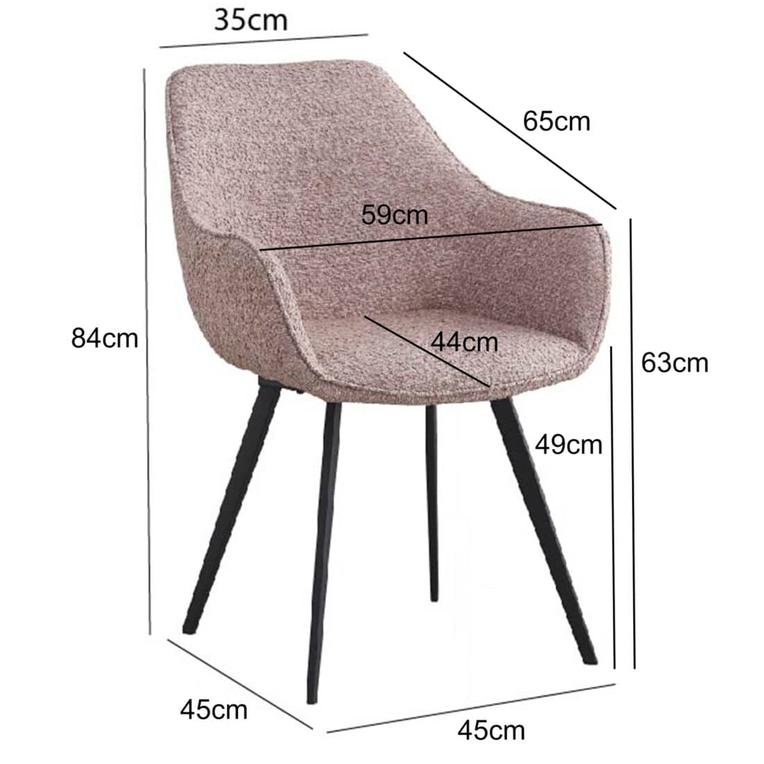 Livingfurn Eetkamerstoelen Luca Boucle Vintage Pink