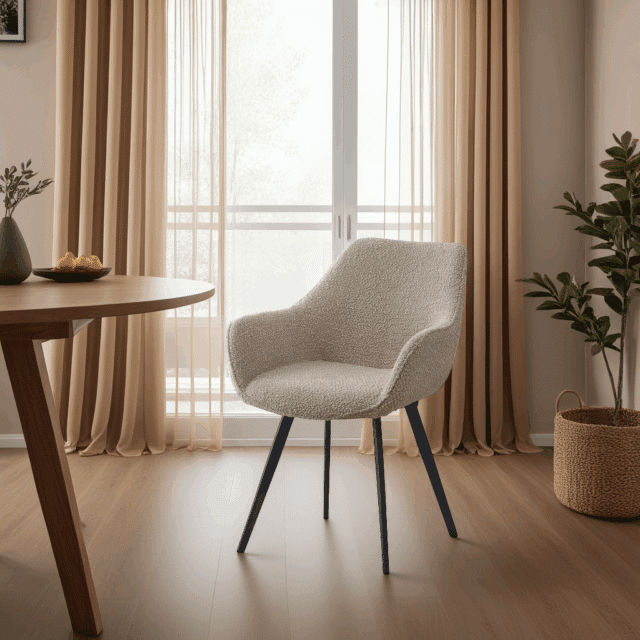 Livingfurn eetkamerstoel Luca met arm Boucle Beige