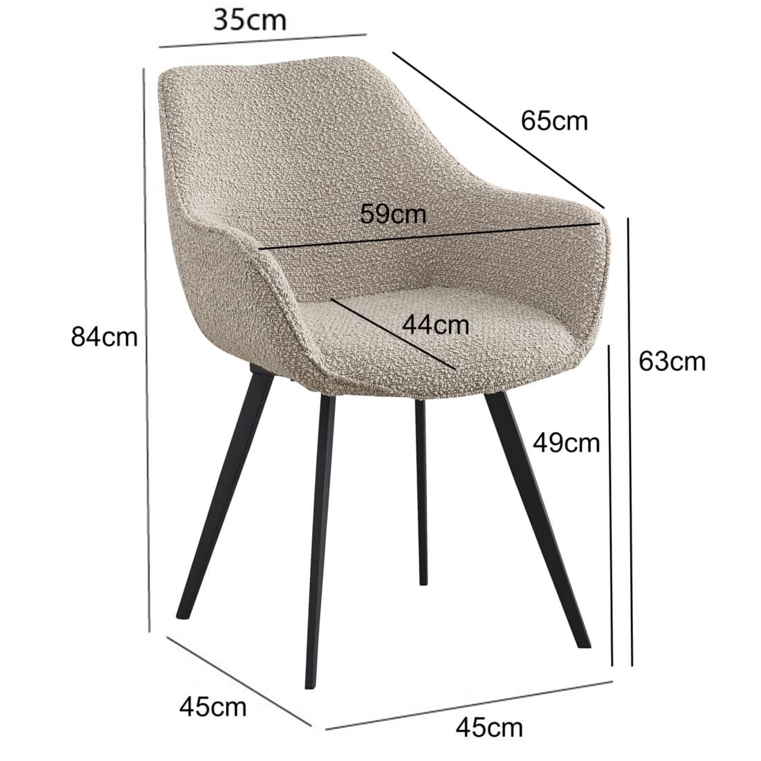 Livingfurn Eetkamerstoel Luca Met Arm Boucle Beige