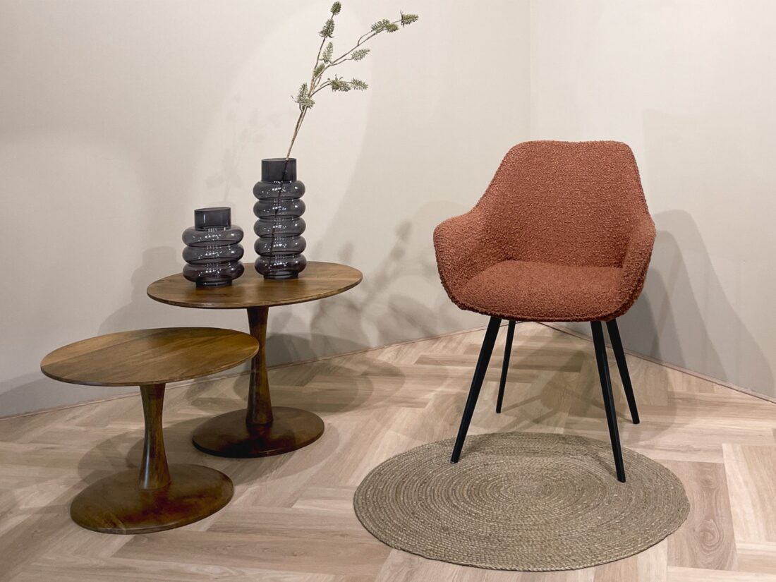 Livingfurn Eetkamerstoelen Luca Boucle Leaf Brown