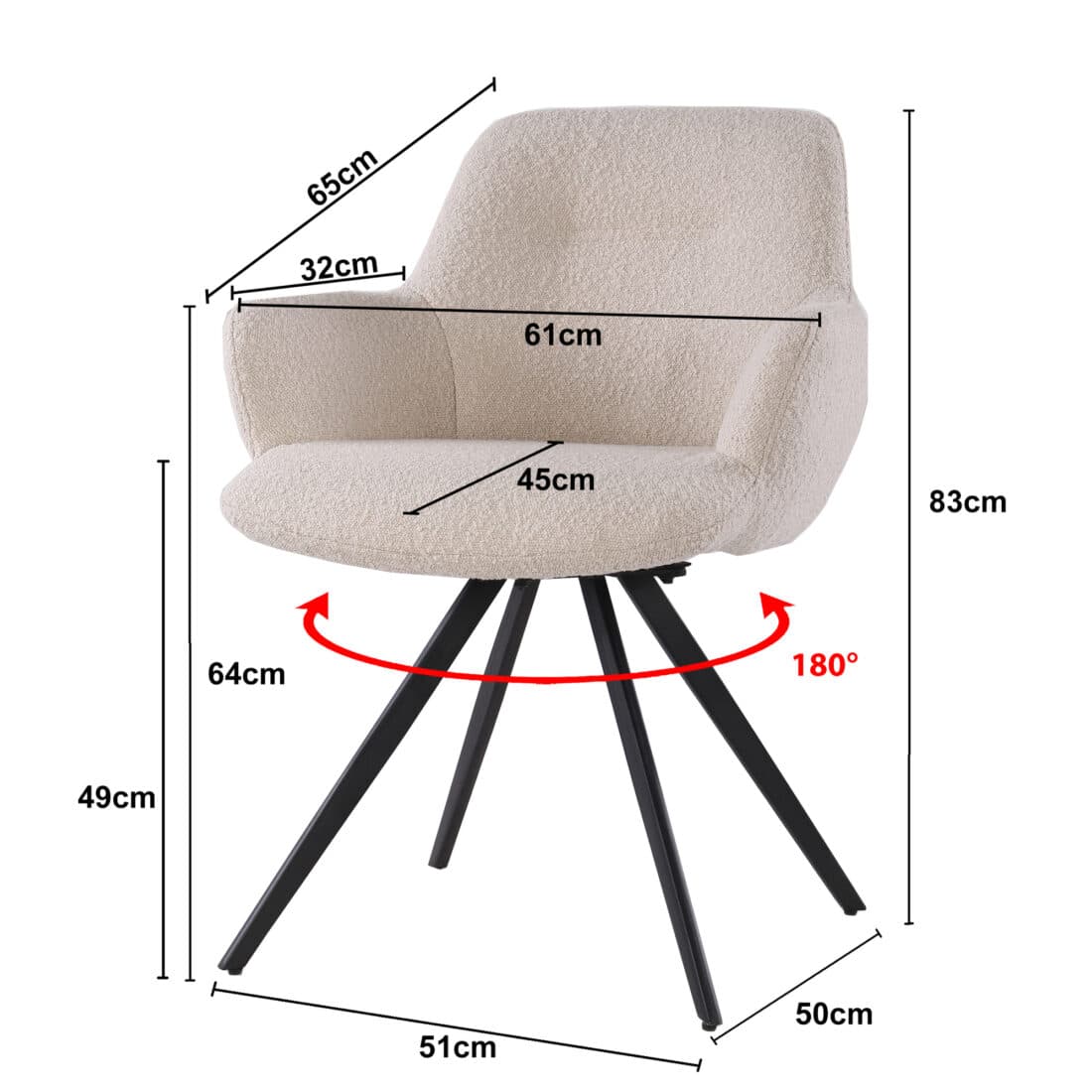 Livingfurn Eetkamerstoelen Doreen Boucle Beige