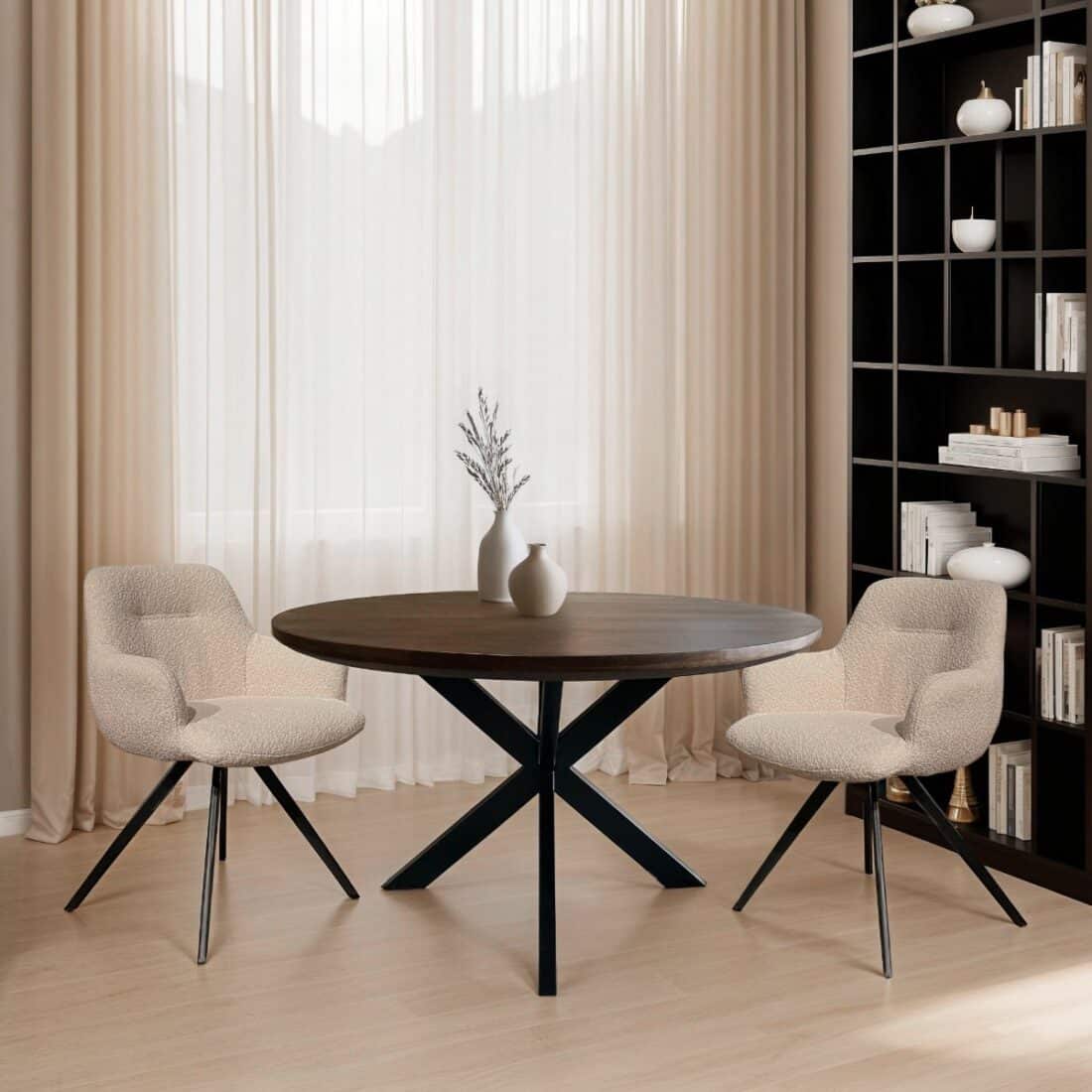 Livingfurn Eetkamerstoelen Doreen Boucle Beige