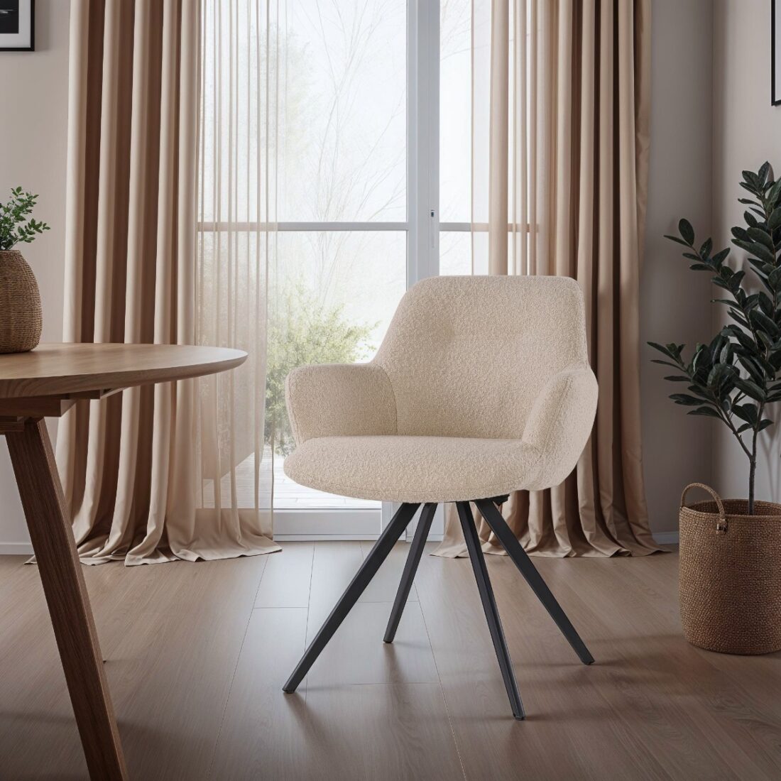 Livingfurn Eetkamerstoelen Doreen Boucle Beige