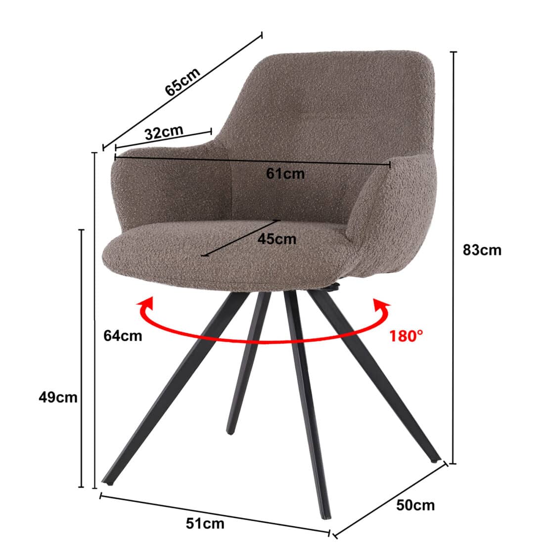Livingfurn Eetkamerstoelen Doreen Boucle Brown