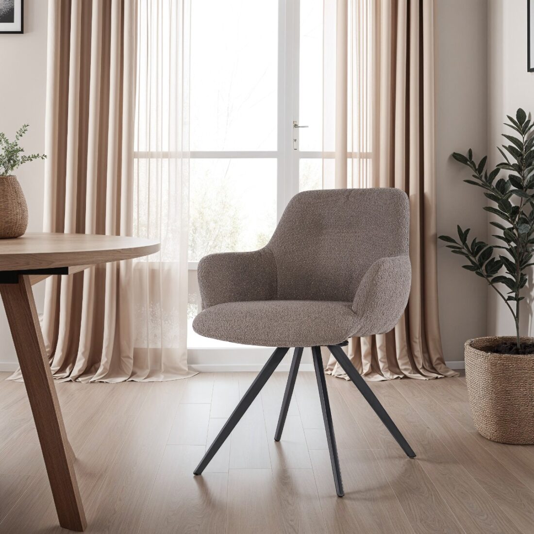 Livingfurn Eetkamerstoelen Doreen Boucle Brown