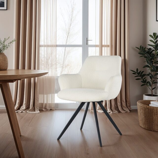 Livingfurn eetkamerstoel Doreen draaibaar met arm Boucle White
