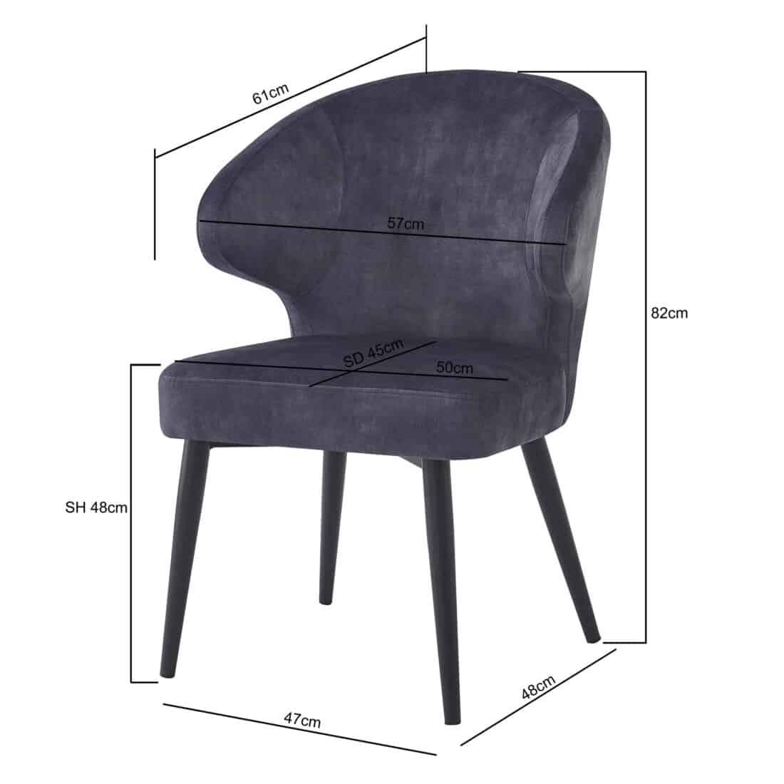 Livingfurn Eetkamerstoelen Donna Anthracite Velvet