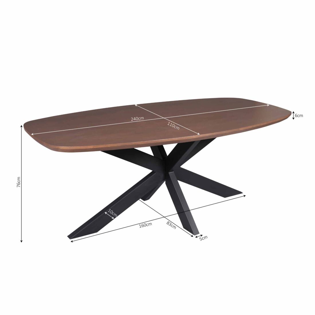Starfurn Eettafel Madison Walnut 240 Cm Deens Ovaal Poot Black