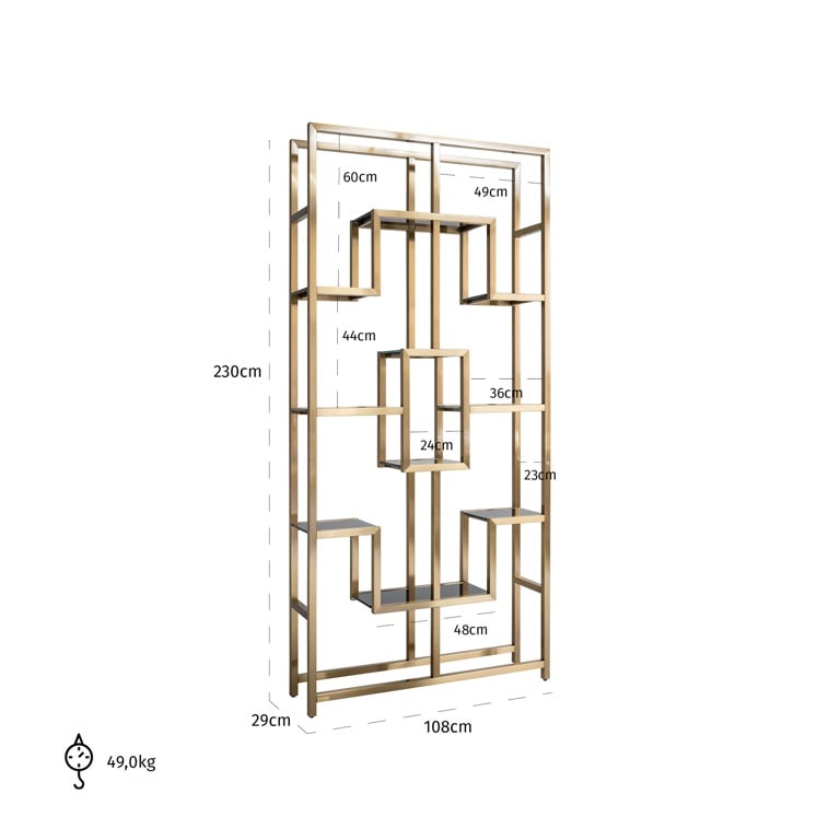 Richmond Interiors Wandkast Magnus 108x30x230 Cm Metaal Geborsteld Goud
