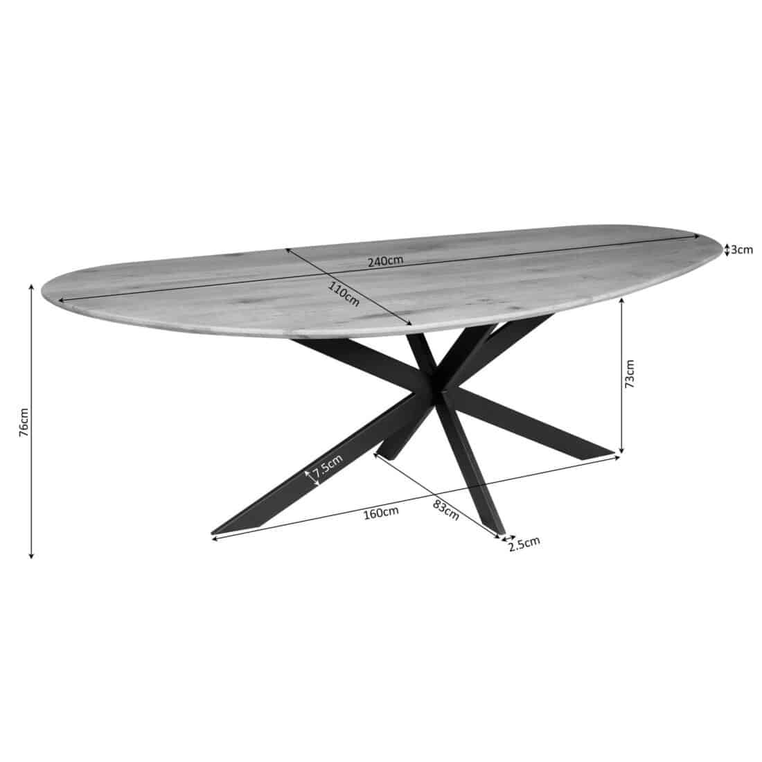 Starfurn Eettafel Cloud 240 Cm Eiken Brown
