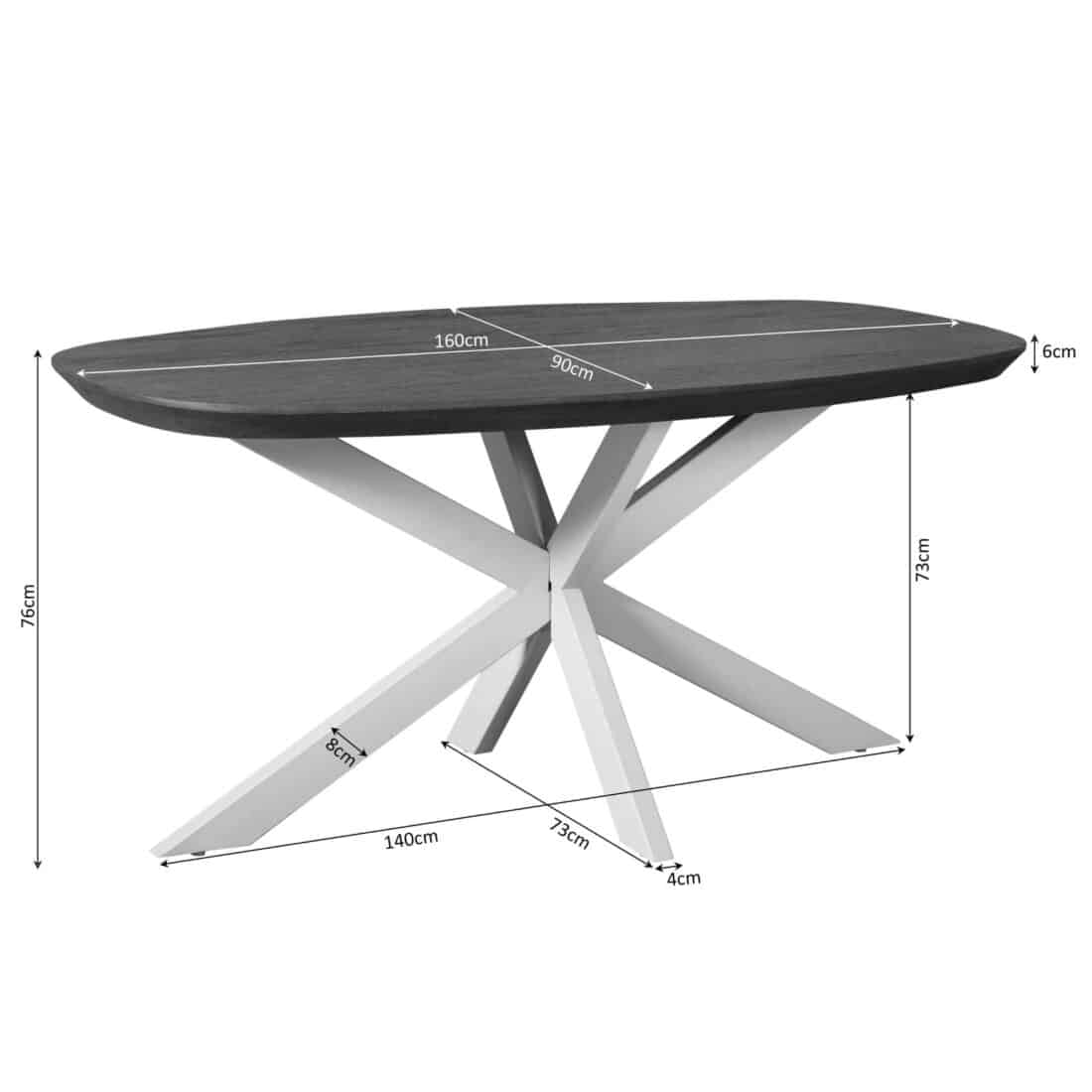 Starfurn Eettafel Madison Brown 160 Cm Deens Ovaal Poot Sand