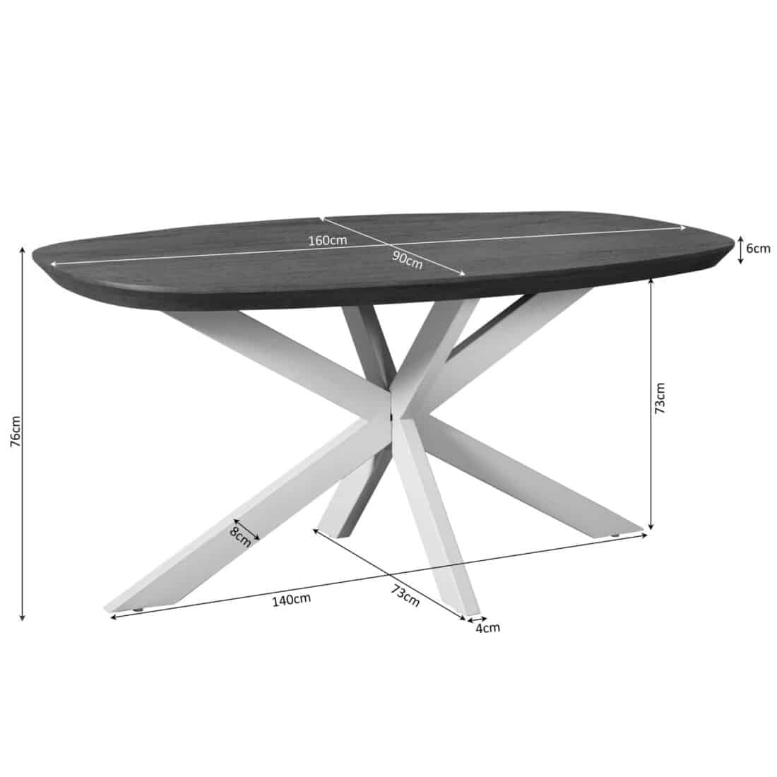 Starfurn Eettafel Madison Brown 160 Cm Deens Ovaal Poot Black