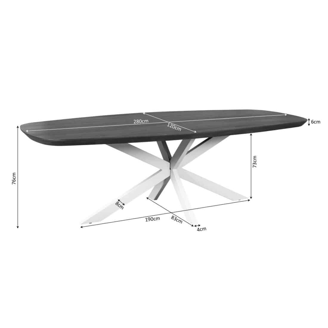 Starfurn Eettafel Madison Brown 280 Cm Deens Ovaal Poot Black