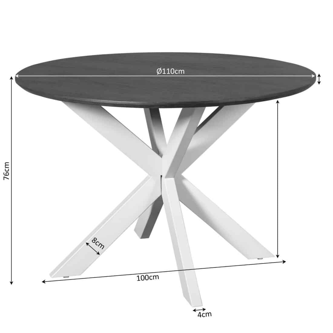 Starfurn Eettafel Madison Brown 110 Cm Poot Black