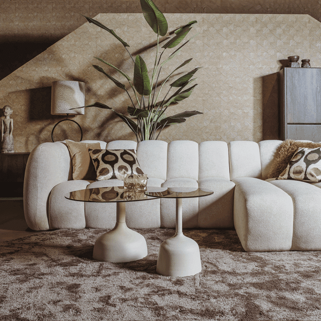 Tower Living salontafel Elba 70x70x40 cm rond glas gebroken wit