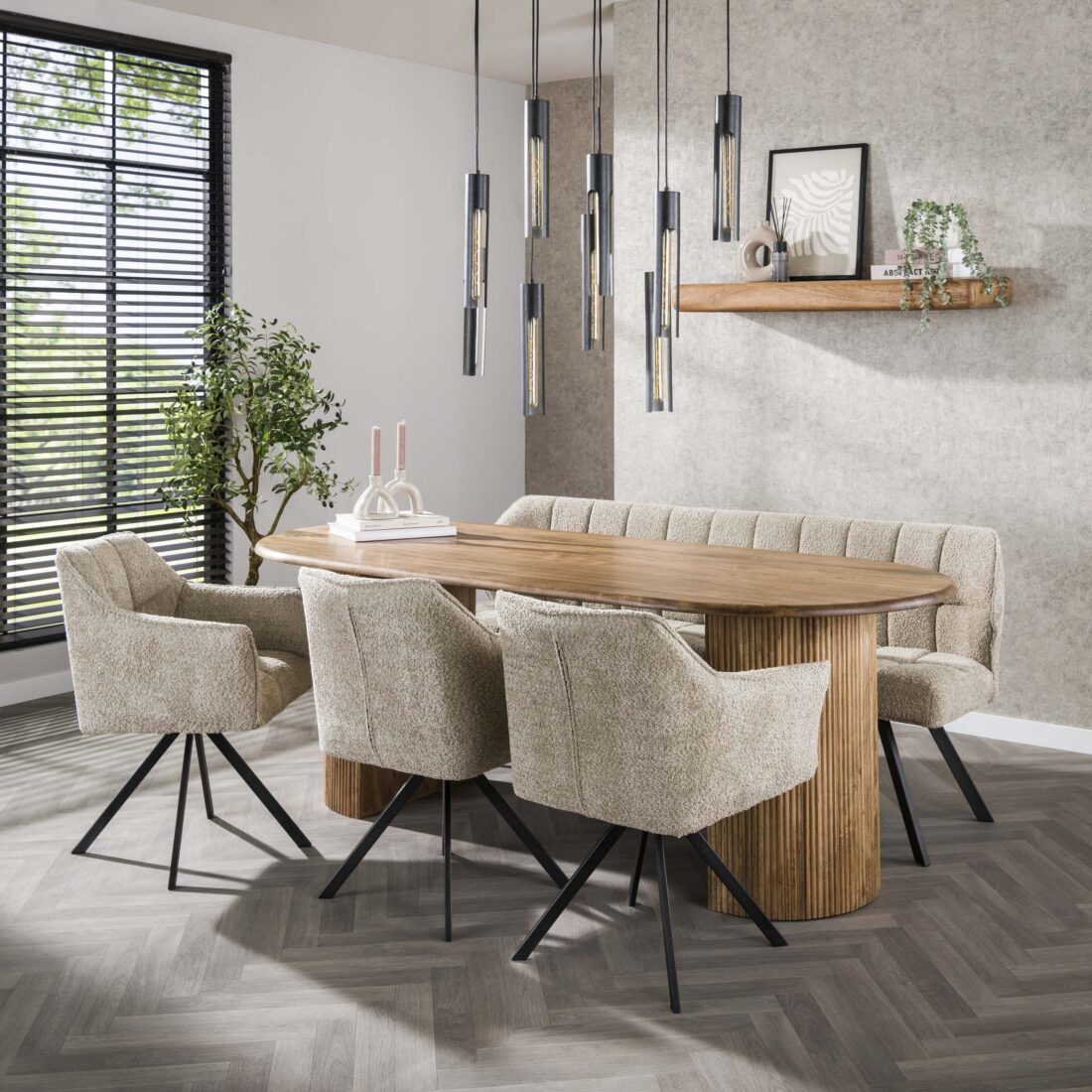 Zijlstra Eettafel Wave Arch Plat Ovaal 215cm Massief Mango Zand