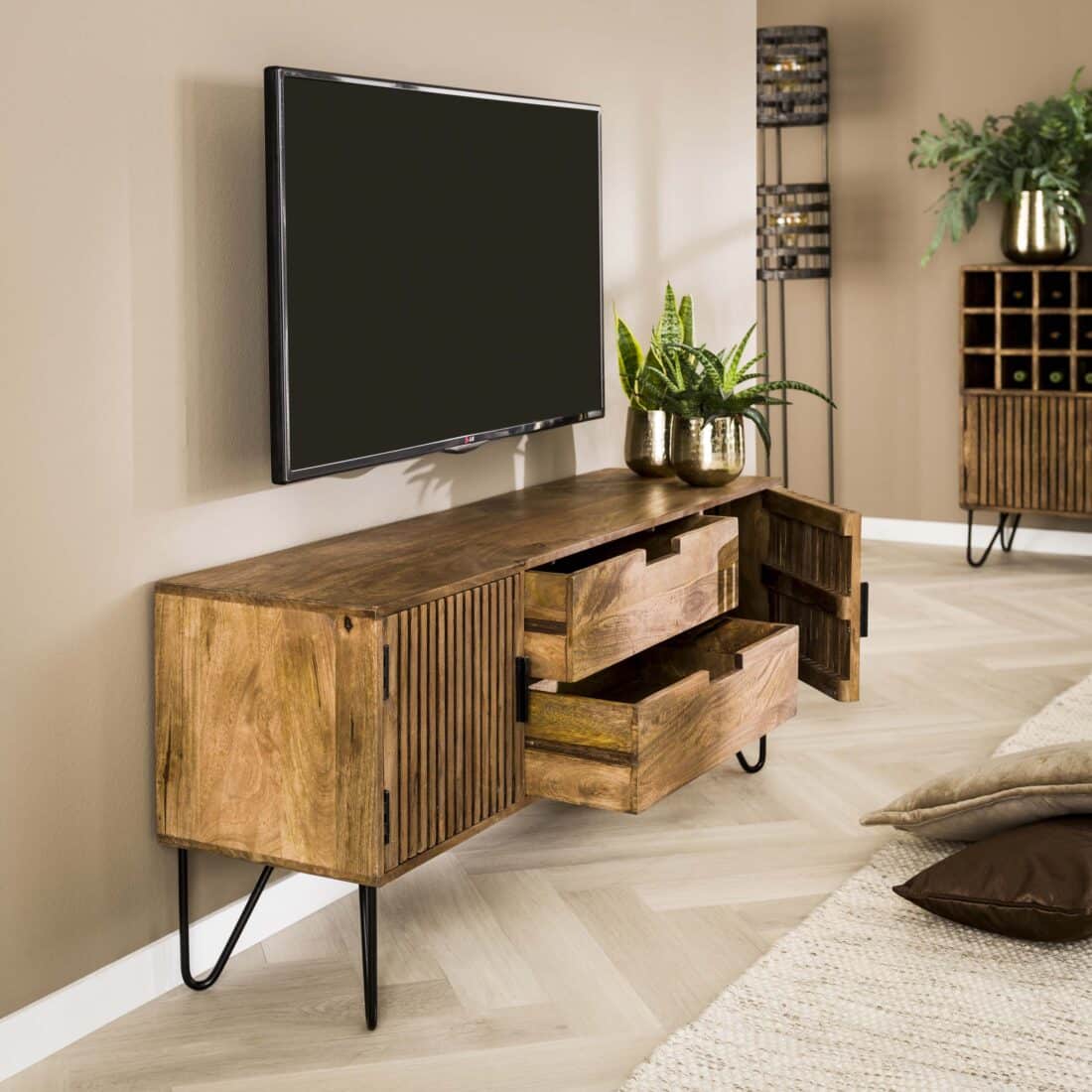 Zijlstra Tv Meubel Tweak 2 Lades 2 Deuren Massief Mango Zand