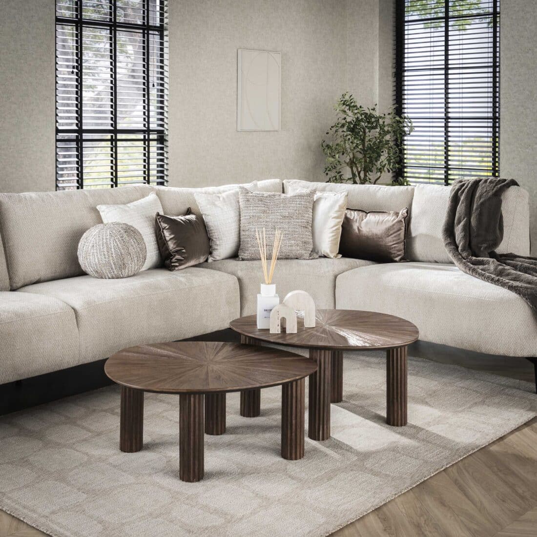 Zijlstra Salontafel Maya Teak Driehoekig Set Van 2 Massief Teak Espresso