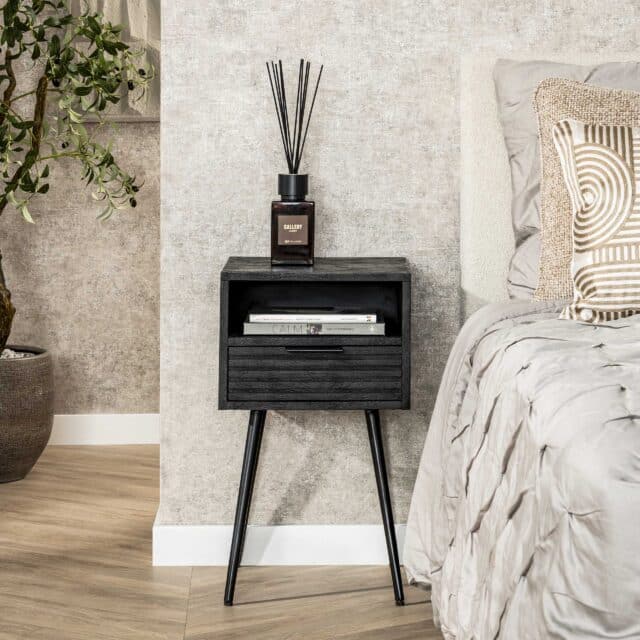 Zijlstra Nachtkastje Marina 1 Lade Massief Mango Zwart