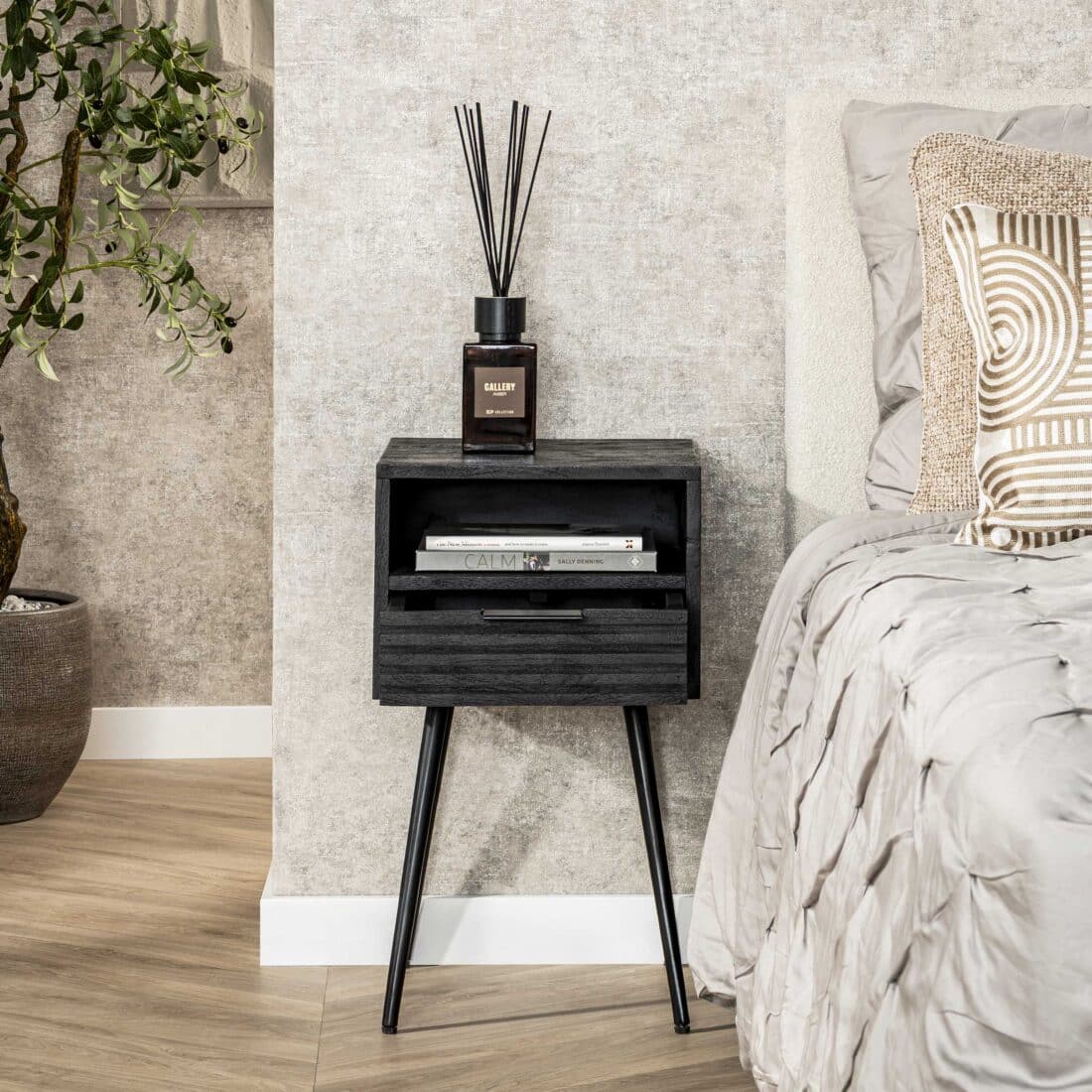 Zijlstra Nachtkastje Marina 1 Lade Massief Mango Zwart