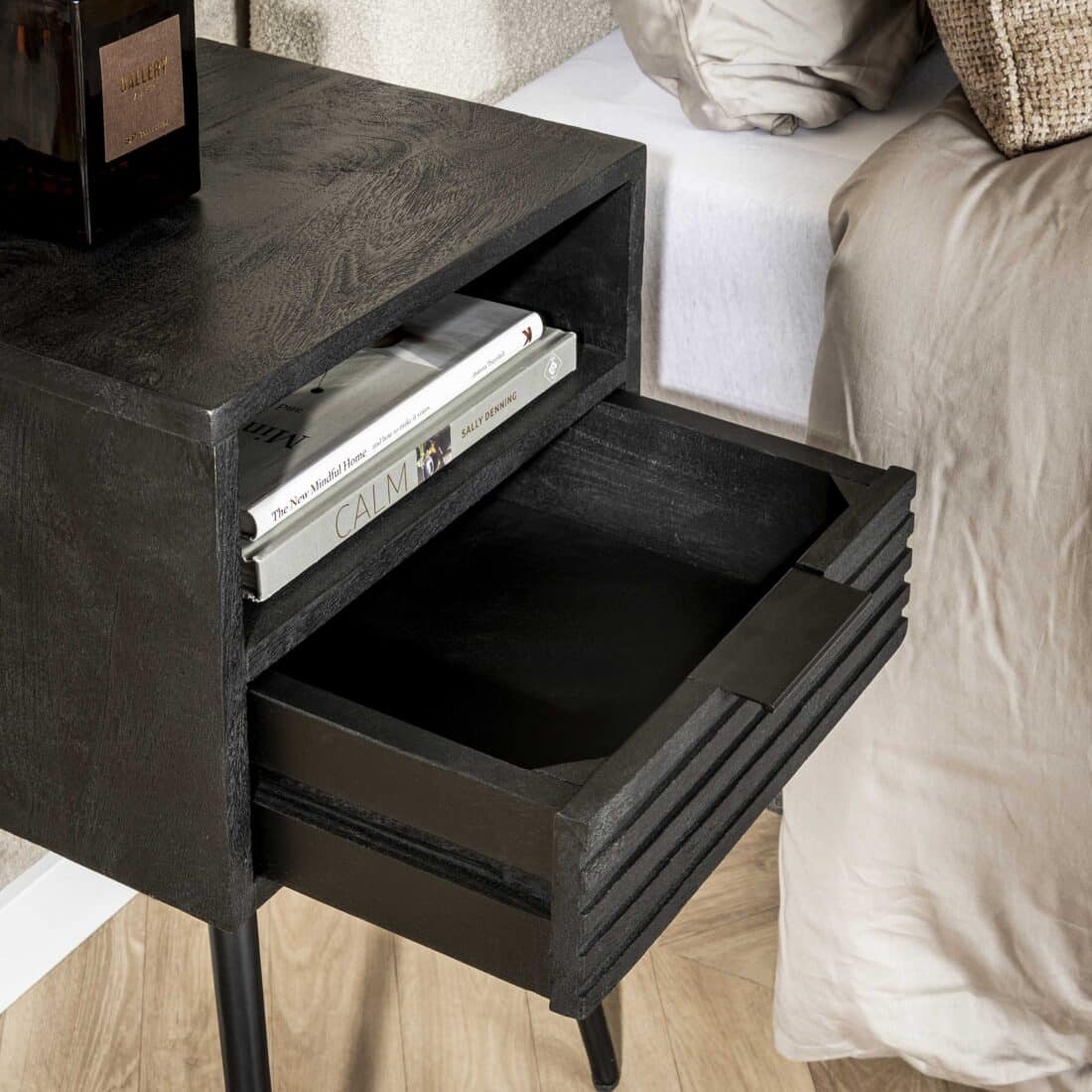 Zijlstra Nachtkastje Marina 1 Lade Massief Mango Zwart