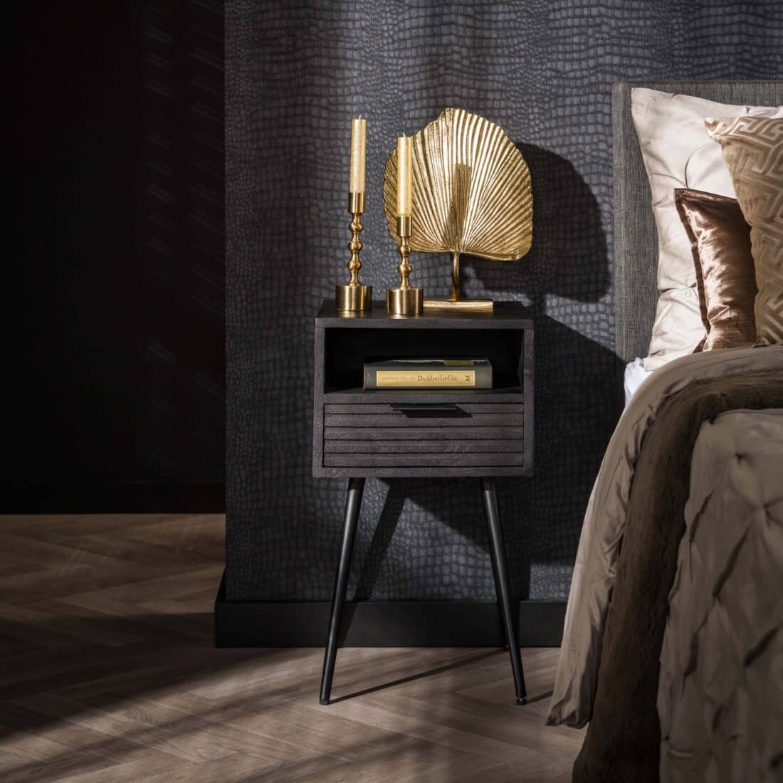 Zijlstra Nachtkastje Marina 1 Lade Massief Mango Zwart