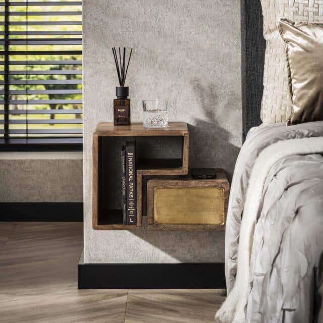 Zijlstra Nachtkastje Brass Zwevend 1 Lade Set Van 2 Massief Mango Zand