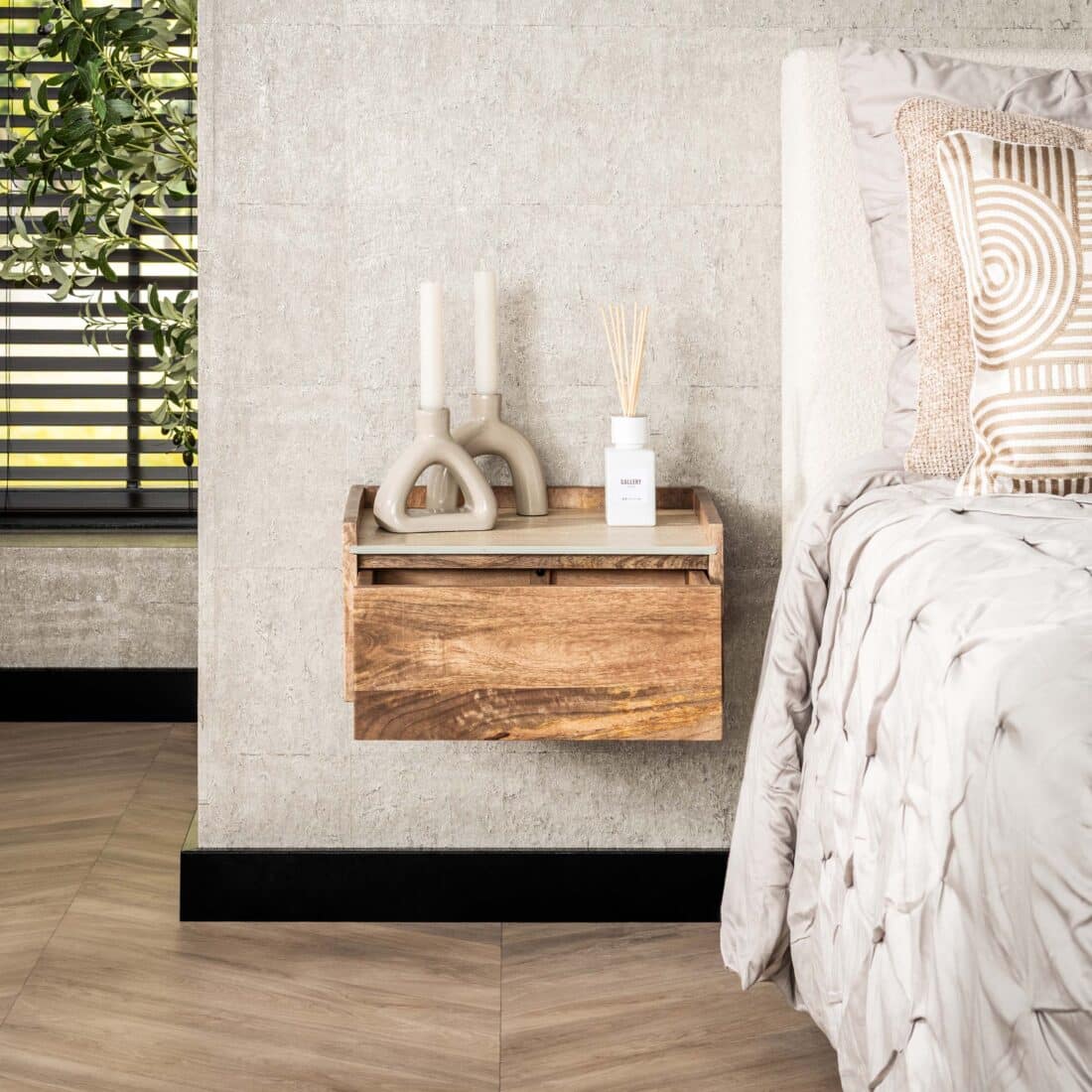 Zijlstra Nachtkastje Nuovo Zwevend 1 Lade Massief Mango Zand