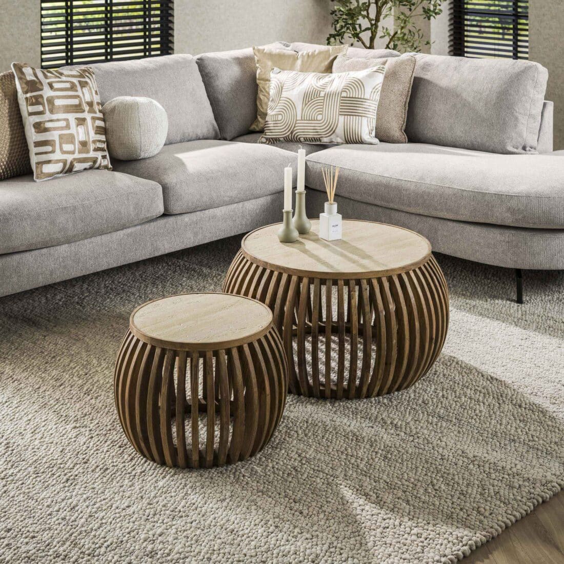 Zijlstra Salontafel Nuovo Curve Set Van 2 Massief Mango Zand