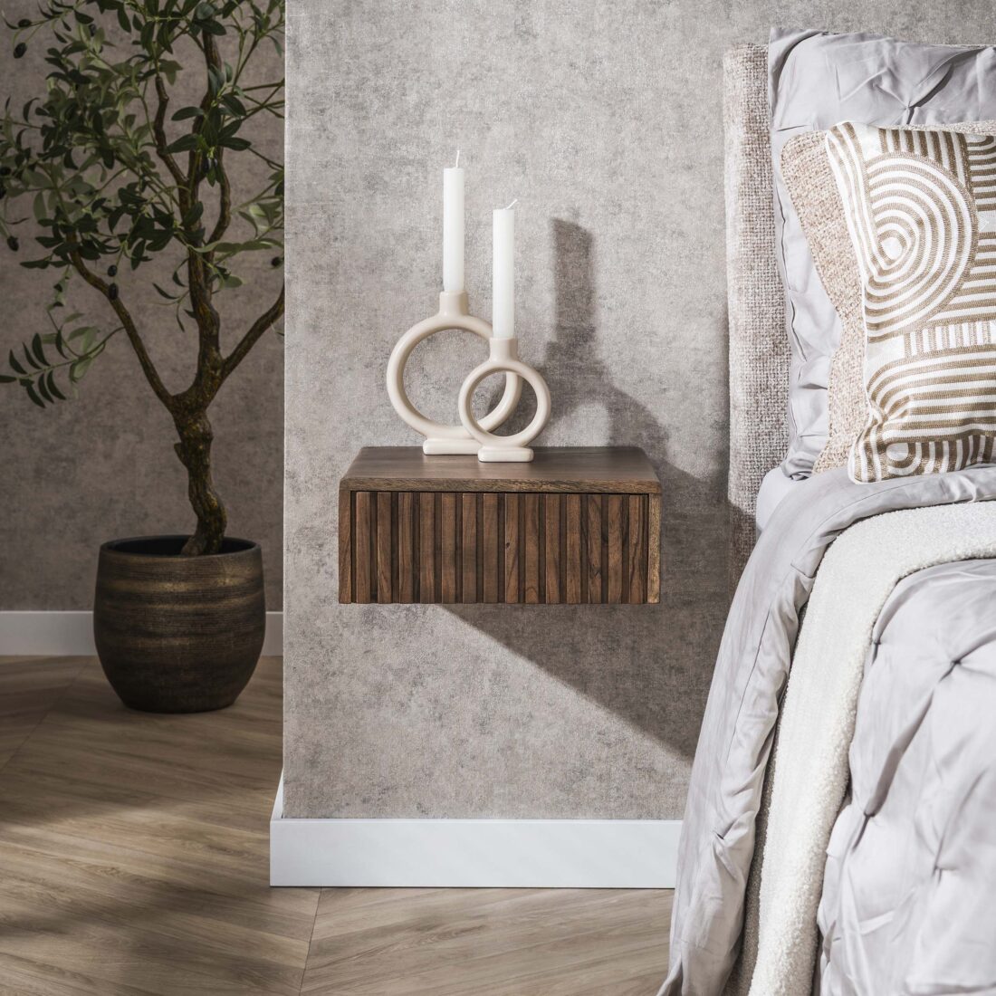 Zijlstra Nachtkastje Carve Zwevend 1 Lade Verpakt Per 2 Massief Acacia Bruin