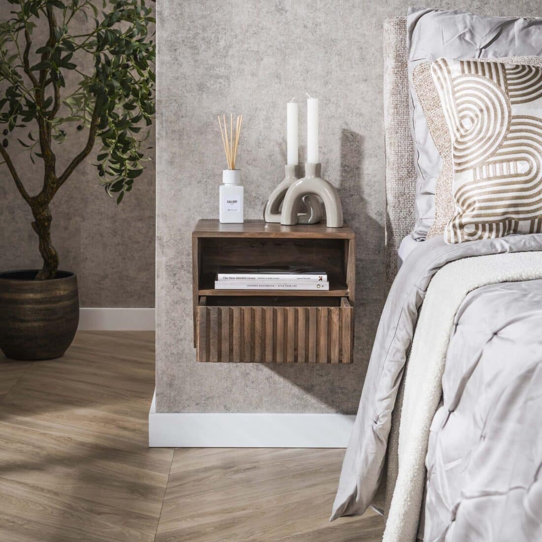 Zijlstra Nachtkastje Carve Zwevend Open Vak 1 Lade Massief Acacia Bruin