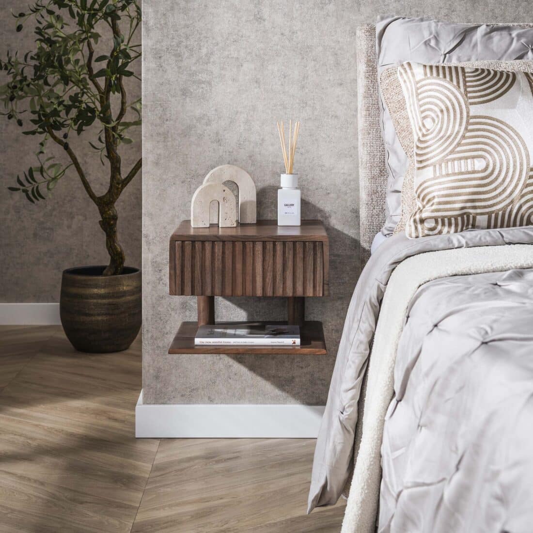 Zijlstra Nachtkastje Carve Shelve Zwevend 1 Lade Massief Acacia Bruin