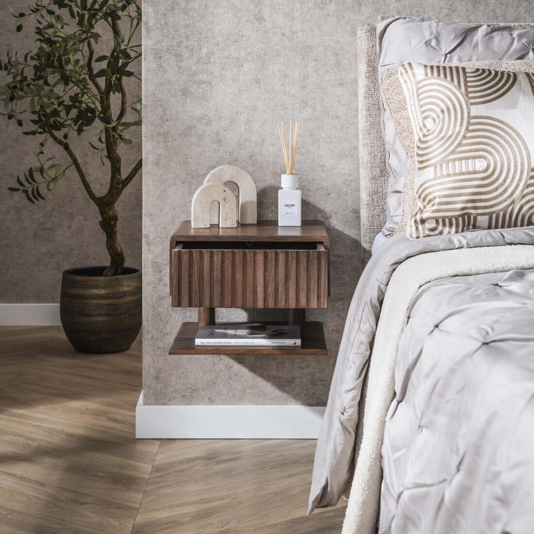 Zijlstra Nachtkastje Carve Shelve Zwevend 1 Lade Massief Acacia Bruin