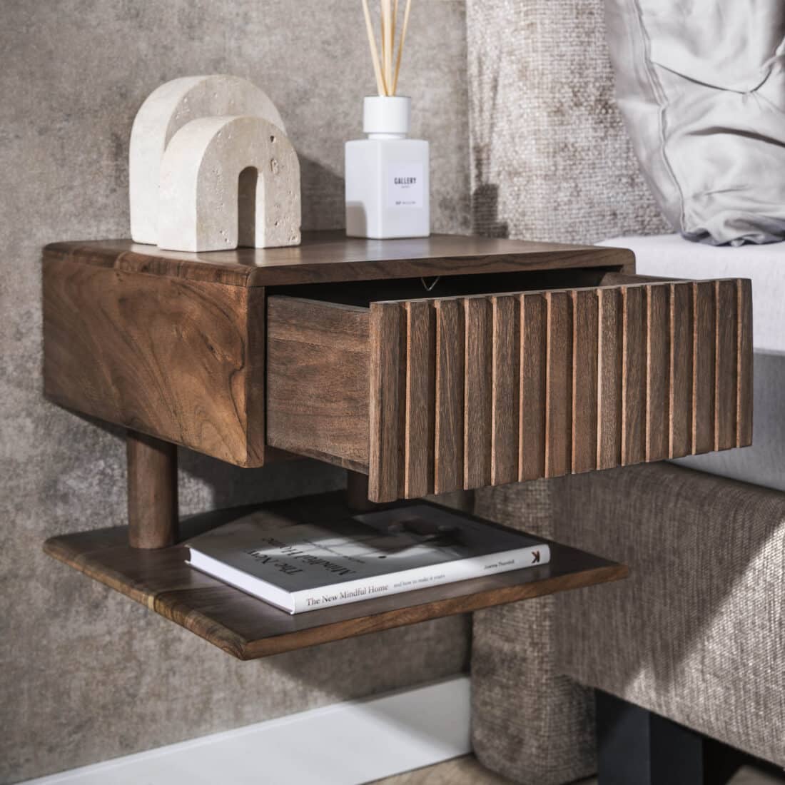 Zijlstra Nachtkastje Carve Shelve Zwevend 1 Lade Massief Acacia Bruin