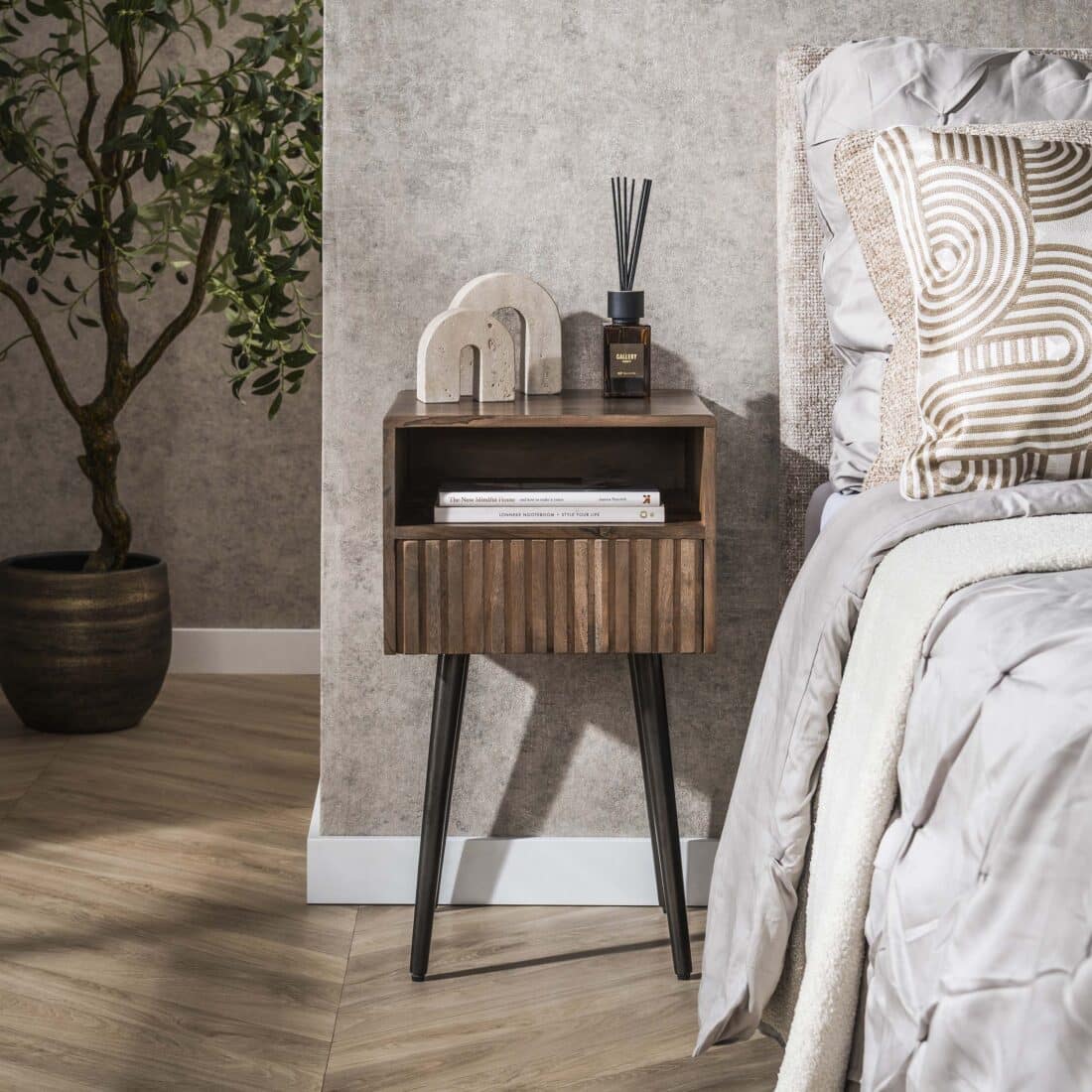 Zijlstra Nachtkastje Carve 1 Lade Massief Acacia Bruin