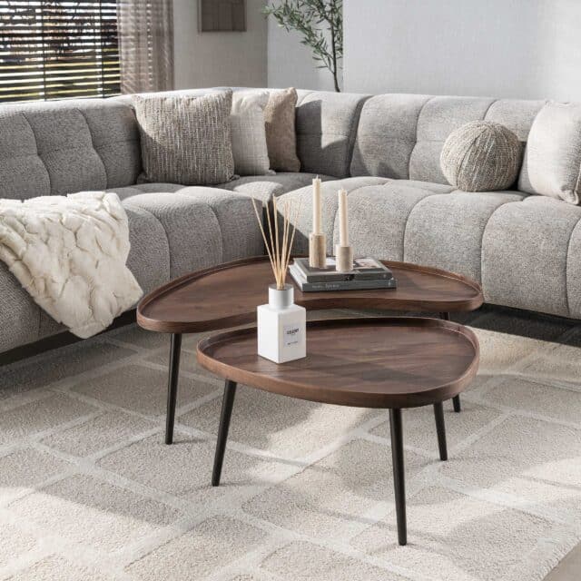 Zijlstra Salontafel Carve Organisch Set Van 2 Massief Acacia Bruin