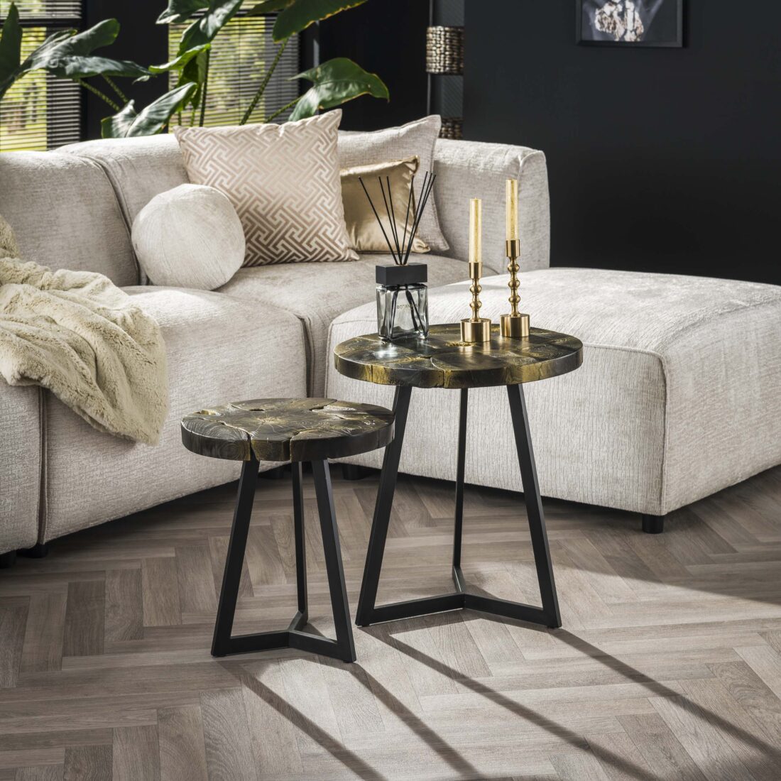 Zijlstra Salontafel Black And Gold Rond Set Van 2 Massief Teak Black Amp Gold