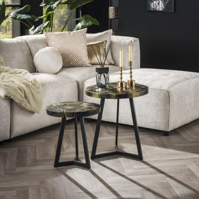 Zijlstra Salontafel Black And Gold Rond Set Van 2 Massief Teak Black Amp Gold