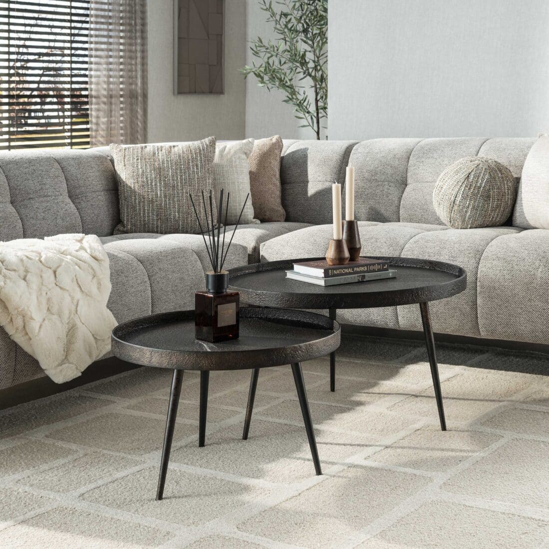 Zijlstra Salontafel Metallic Rond Set Van 2 Grijs